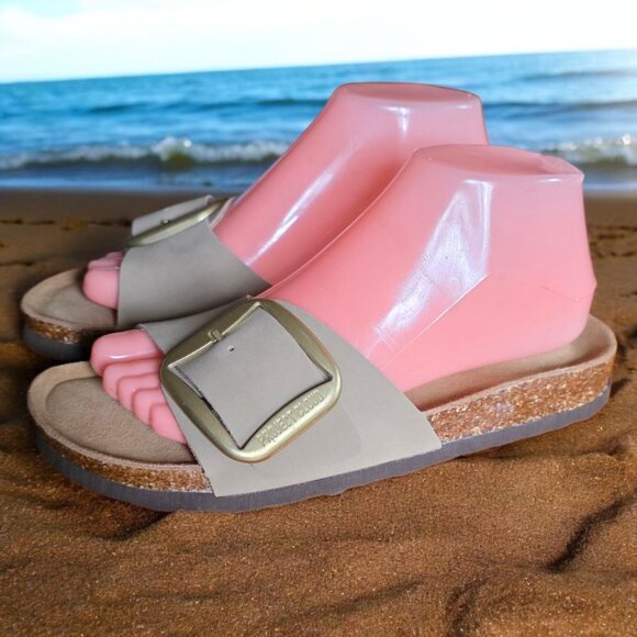 NWOT PROJECT CLOUD ( 8 ) Tan Leather Upper Suede Insole Cork Footbed Sandal - Picture 6 of 12